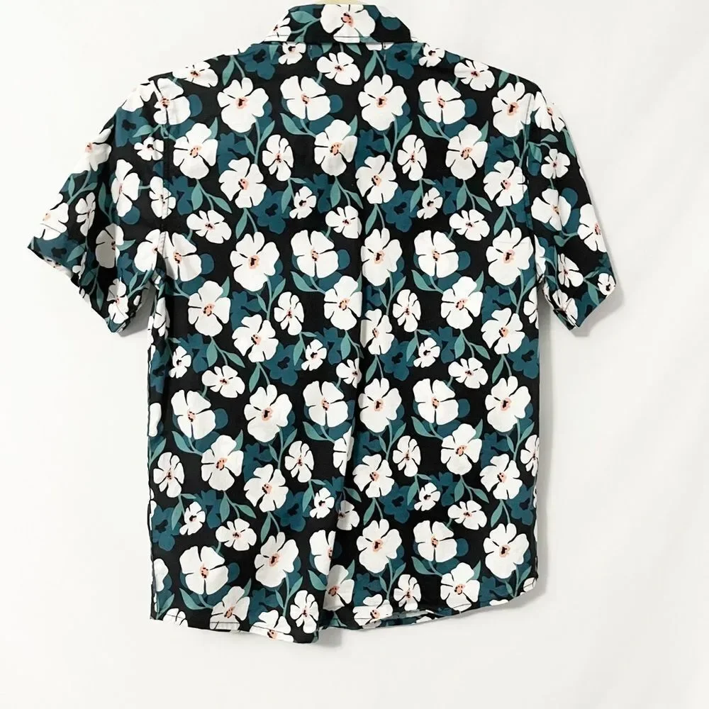 Old Navy Boys Built in Flex Floral Multicolor Casual Button Down L 10-12